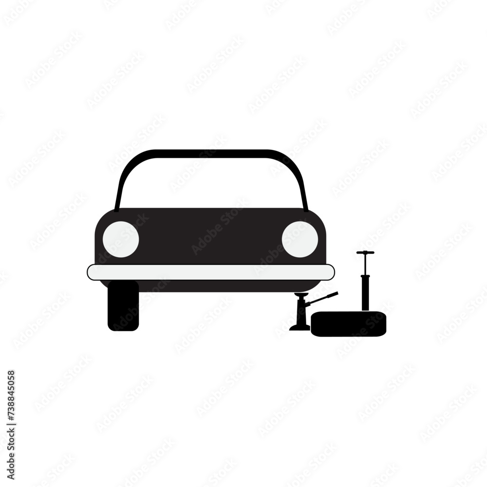car icon on jack tire service. Vector illustration