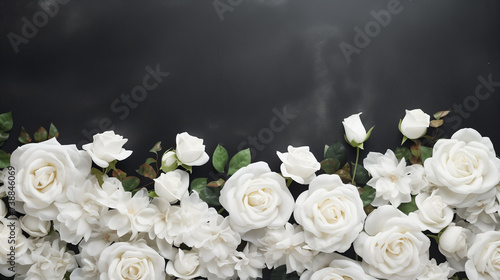 White Rose Bouquet on Black Background - Elegant Floral Arrangement for Wedding, Love, and Celebrations with Pink and Yellow Roses