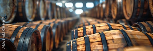 Wine barrels in an aging facility