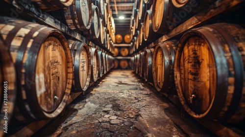 Wine barrels in an aging facility © Simone