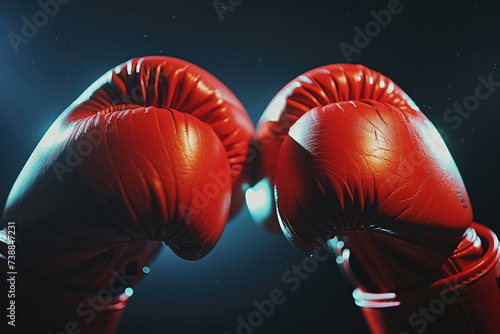 Dynamic Elegance: Red Boxing Gloves in High-Resolution Fitness Finesse © Rainbow Kuma