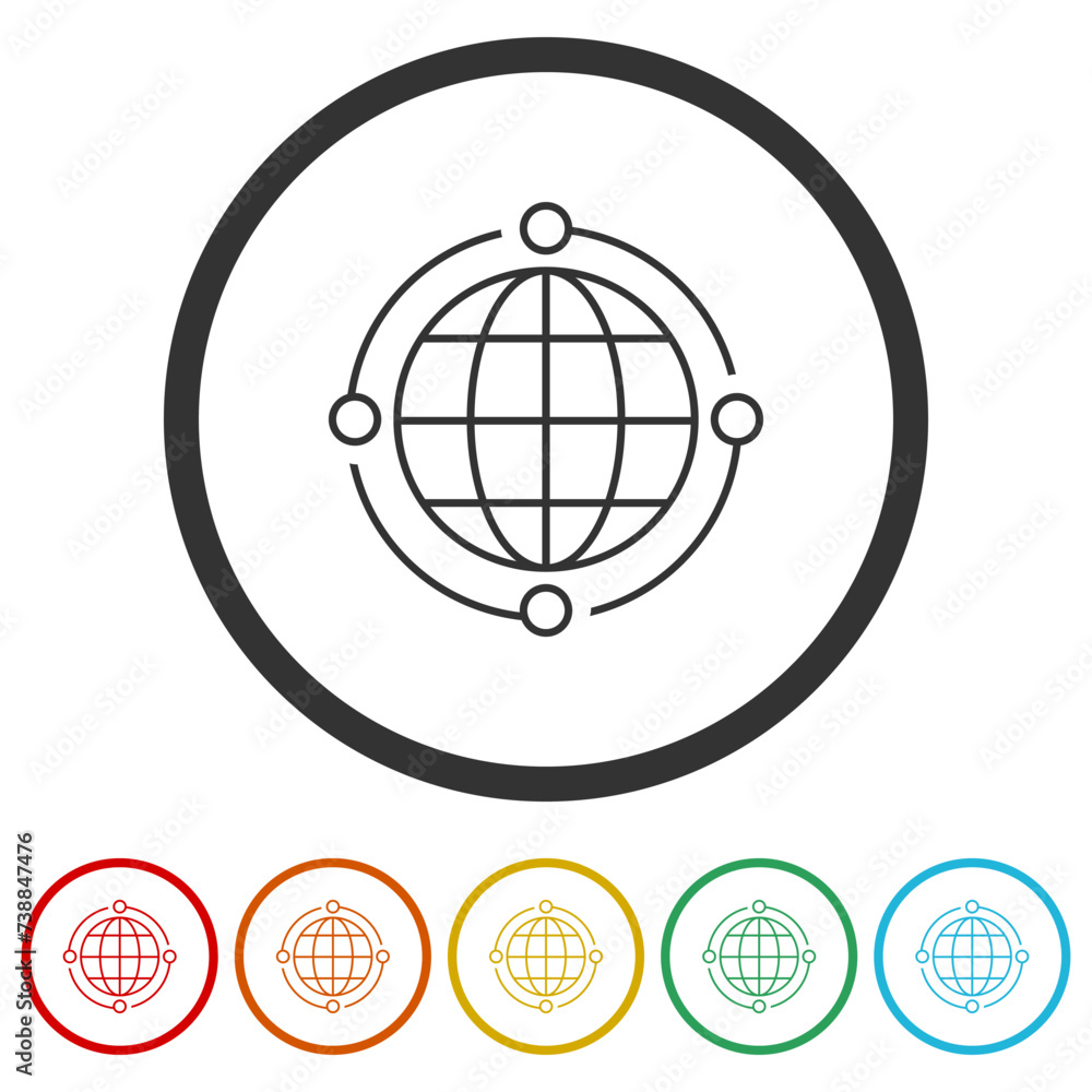 Global relocation line outline icon. Set icons in color circle buttons Global relocation line outline icon. Set icons in color circle buttons