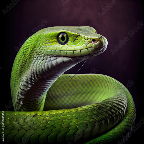 Eastern Green Mamba Snake Portrait in a Studio Setting