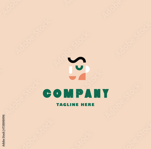 Face portrait isolated abstract children vector icon geometric logo