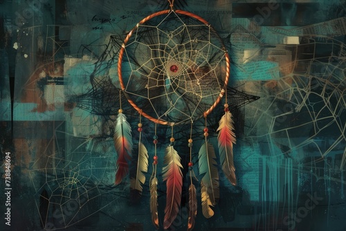 A dream catcher trapping various symbols of dreams.