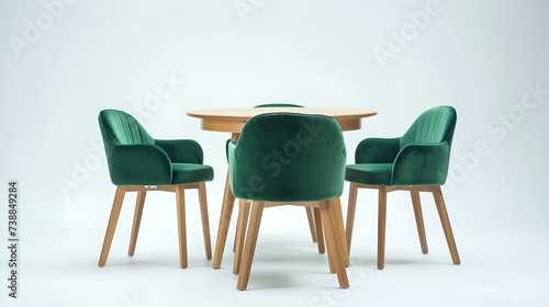 Modern interior design with elegant green chairs and wooden table. minimalist furniture arrangement. stylish home decor and comfort. ideal for contemporary spaces. AI