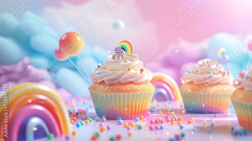 a cupcakes with rainbow and rainbow sprinkles