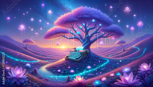 Enchanting Twilight Landscape with Mystical Telex Tree photo