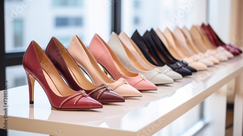a row of different colored shoes