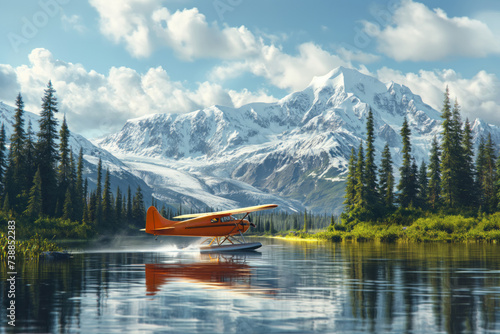 Scenic Alaska landscape with hydroplane airplane