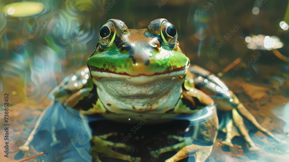 greeting card with green frog, copy space, 16:9 greeting card with green frog, copy space, 16:9