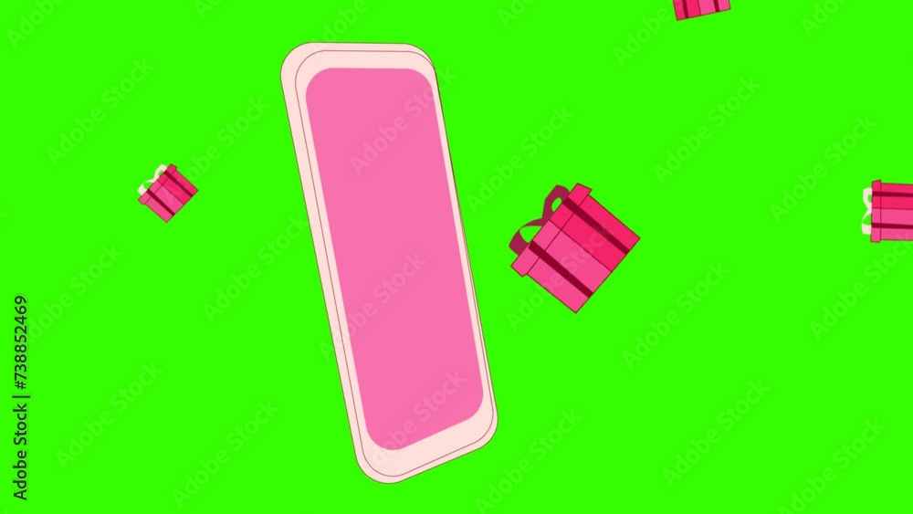 Animated Pink Smartphone with Pink rotating gifts. Online Payment, Online Shopping concept. Green Screen, Alpha channel. Animated Pink Smartphone with Pink rotating gifts. Online Payment, Online Shopping concept. Green Screen, Alpha channel.