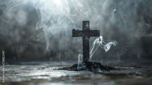 Ash Wednesday Blessings with Dramatic Cross, copy space, 16:9