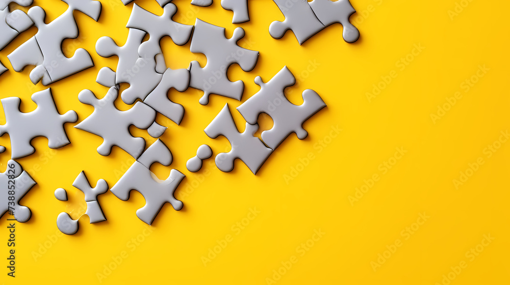 Obraz premium Colorful puzzle background on flat surface, scattered multi-color puzzle pieces