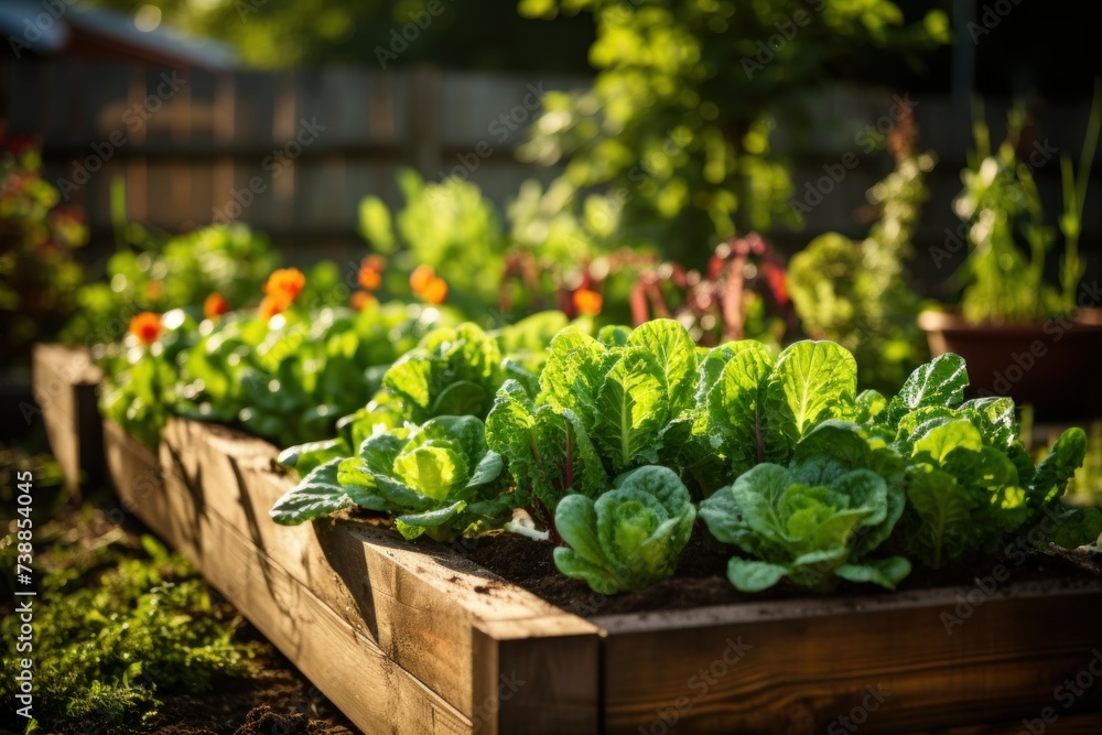 Lush raised beds bursting with vibrant homegrown vegetables, showcasing the beauty and bounty of organic gardening Lush raised beds bursting with vibrant homegrown vegetables, showcasing the beauty and bounty of organic gardening