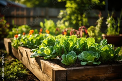 Lush raised beds bursting with vibrant homegrown vegetables, showcasing the beauty and bounty of organic gardening