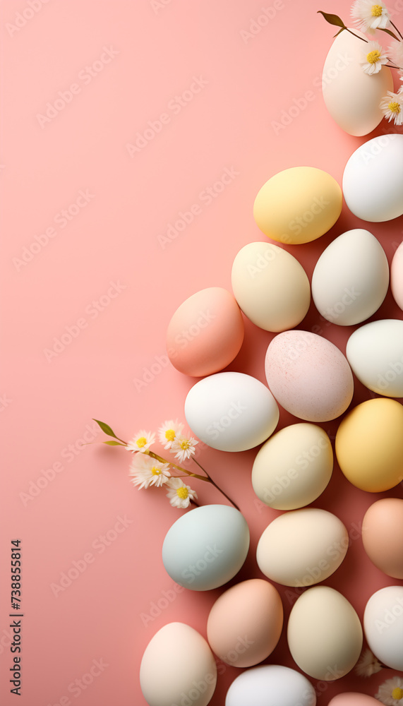 Easter eggs with flowers on the right side of a pink background