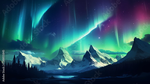 Vivid image of Northern Lights twinkling in the night sky