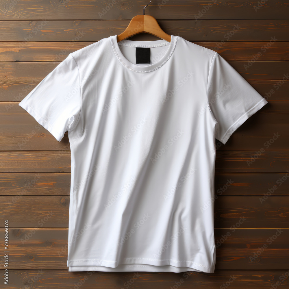 White t-shirt on dark wooden background. Mockup for design White t-shirt on dark wooden background. Mockup for design