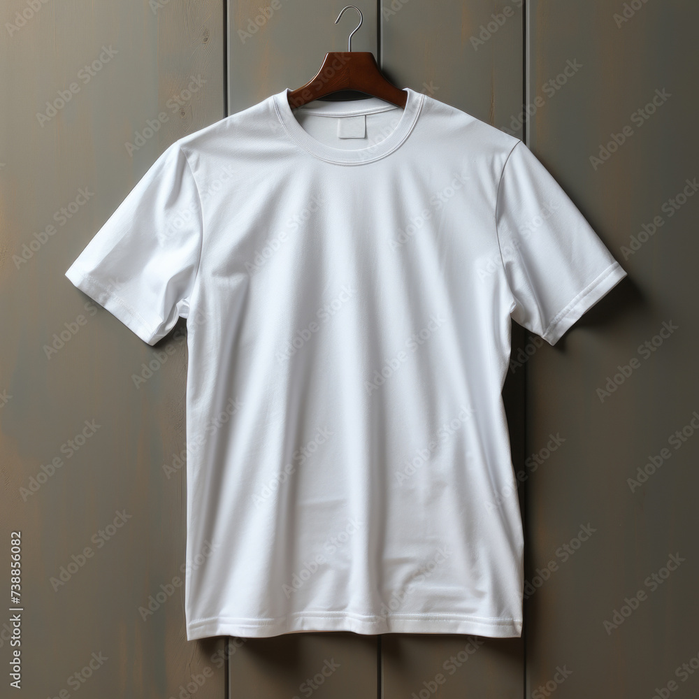 White t-shirt on dark wooden background. Mockup for design White t-shirt on dark wooden background. Mockup for design