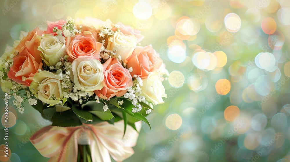 Obraz premium wedding bouquet of roses in different shades including pink, white and orange. 