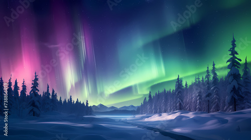 Northern Lights  Aurora Borealis  Snowy Mountains at Night