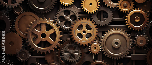 An intricate and complex arrangement of gears and cogs creating a seamless interconnection.