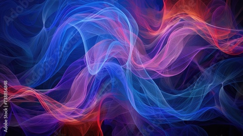 Abstract background with multicolored curves and wavy lines. colored haze. Background color : Purple, Blue, Red, Orange,