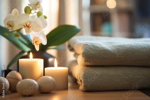 Thai spa massage. Spa treatment cosmetic beauty. Therapy aromatherapy for care body women with candles for relax wellness. Healthy lifestyle photo