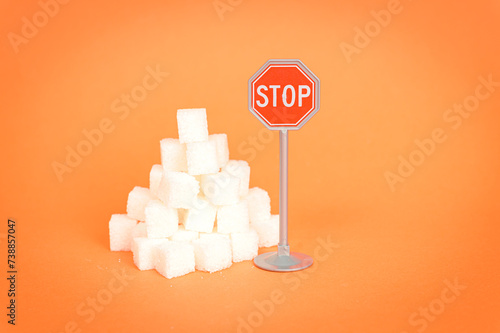 Stop sign on the sugar, warned that the sugar too much will make unhealthy nutrition, obesity, diabetes, dental care and much more.