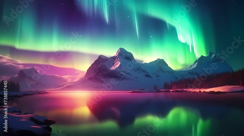 Northern Lights  Aurora Borealis  Snowy Mountains at Night