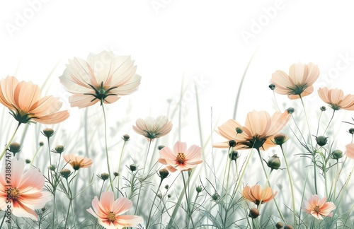 white background with flowers and green stems © ArtCookStudio