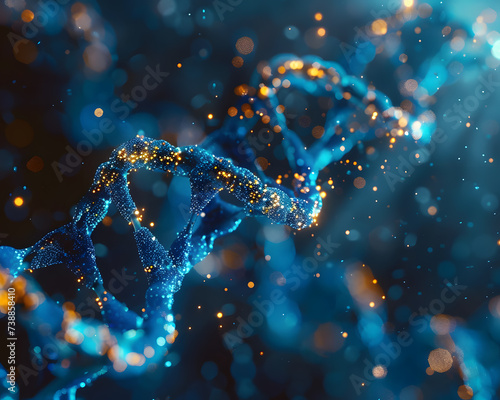 image of a dna with light flowing around it detailed rendering, detailed background