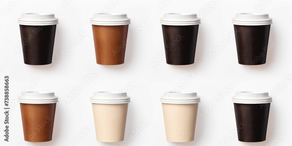 Set of paper takeaway cups of different isolated on a white background, Set of paper takeaway cups of different isolated on a white background,
