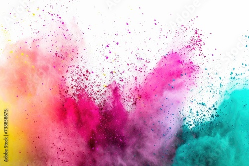 colorful rainbow holi paint color powder explosion isolated white wide panorama background