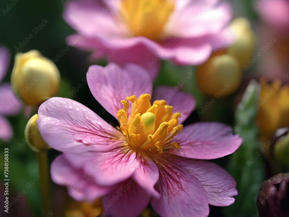 A Fresh Spring Dawn: Dew-Kissed Blooms Awakening in the Morning Sunlight, generative AI A Fresh Spring Dawn: Dew-Kissed Blooms Awakening in the Morning Sunlight, generative AI