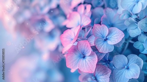 Soft Focus Floral Background with Hydrangea Flowers A delicate natural backdrop featuring pastel colors of light blue