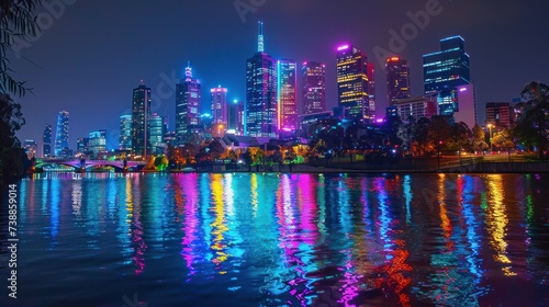 Wallpaper Mural Vibrant city skyline at night, illuminated by a colorful array of lights and skyscrapers Torontodigital.ca