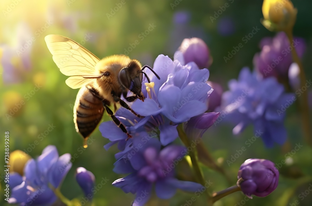 Springtime Symphony: A Bee Dancing on a Purple Bloom, generative AI Springtime Symphony: A Bee Dancing on a Purple Bloom, generative AI