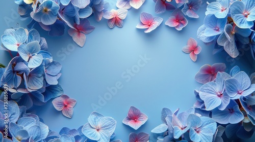 Abstract beautiful minimalistic background empty in the center and with hydrangea flowers