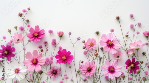 Design of pink and white flowers border on a white background © ArtCookStudio