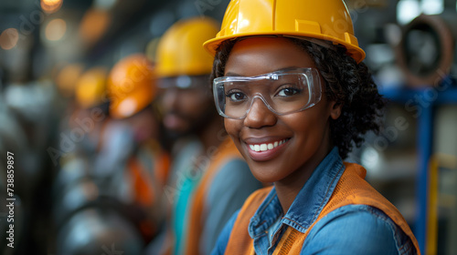 Group of smiling and excited industrial workers