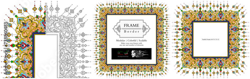 Frame mandala persian arabic turkish islamic hindi indian tibetan traditional colorful vector pattern texture vintage ornate retro elegant ornamental borders frames floral ornaments tazhib 40-v1.1.1