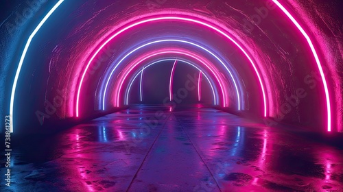 Neon tunnel Background. Speed light smart modern city neon futuristic technology background  future virtual reality  motion effect  high speed light banner 