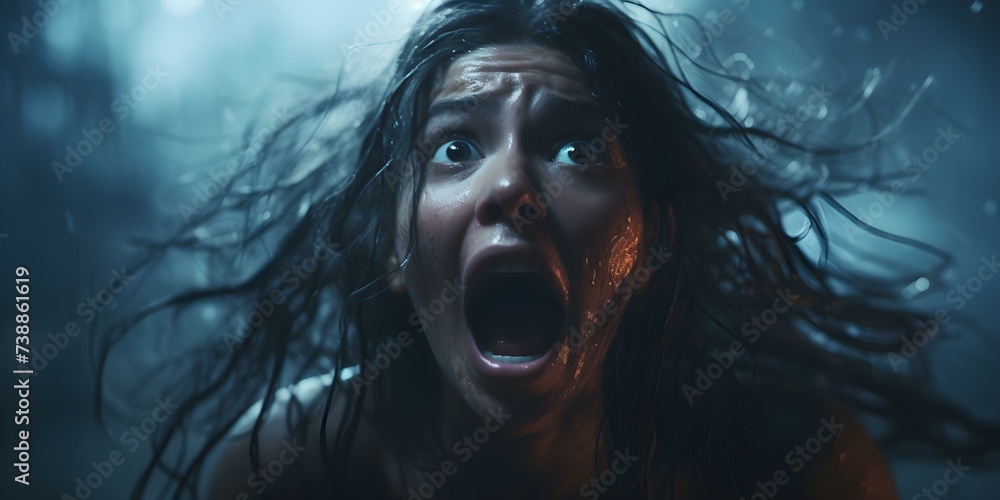 Captures the intensity of fear and stress in a single image. Concept Fearful Expressions, Stressful Moments, Intense Emotions