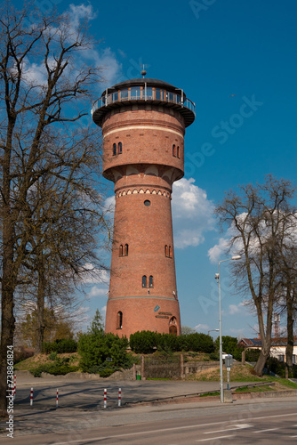 Fototapeta Naklejka Na Ścianę i Meble -  2023-04-20 Old brick water tower in Gizycko, Poland.
