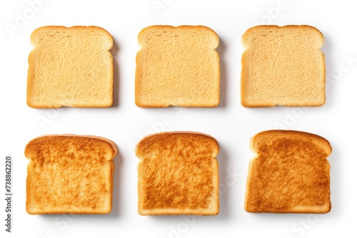 Bread Toasts Isolated, Toasted Sandwich Square Slices, Loaf Pieces for Toast on White Background