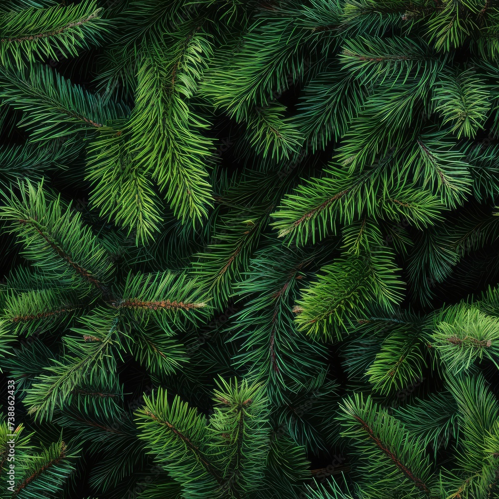 Christmas Tree Background with Natural Colorado Blue Spruce Twigs, Lush Coniferous Pattern