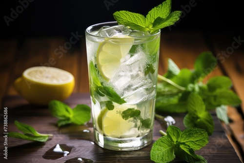 Wallpaper Mural Cold Iced Mojito, Lemon Water Drink, Mint Lemonade, Lemon Cocktail on Wood Rustic Background Closeup Torontodigital.ca