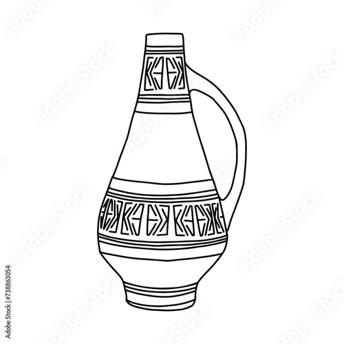 Greek  vase. Coloring page. Doodle poster. Stock vector illustration.